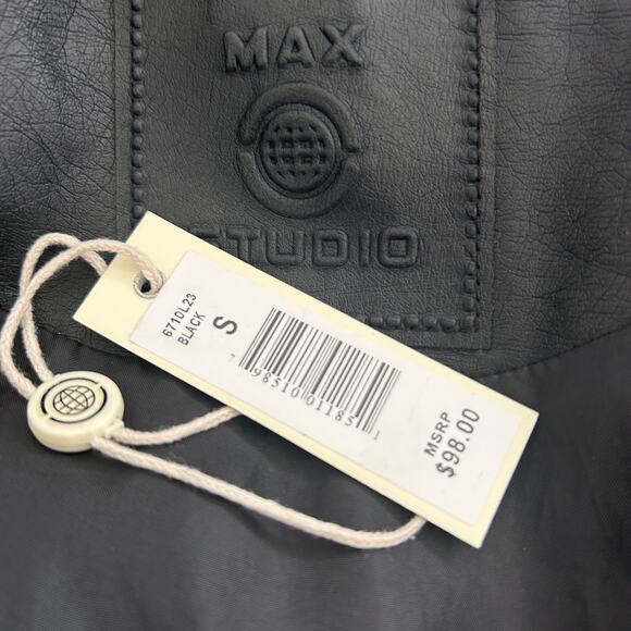 Max Studio Black Vegan Leather Moto Jacket Womens Size Small New With Tags - Picture 7 of 7